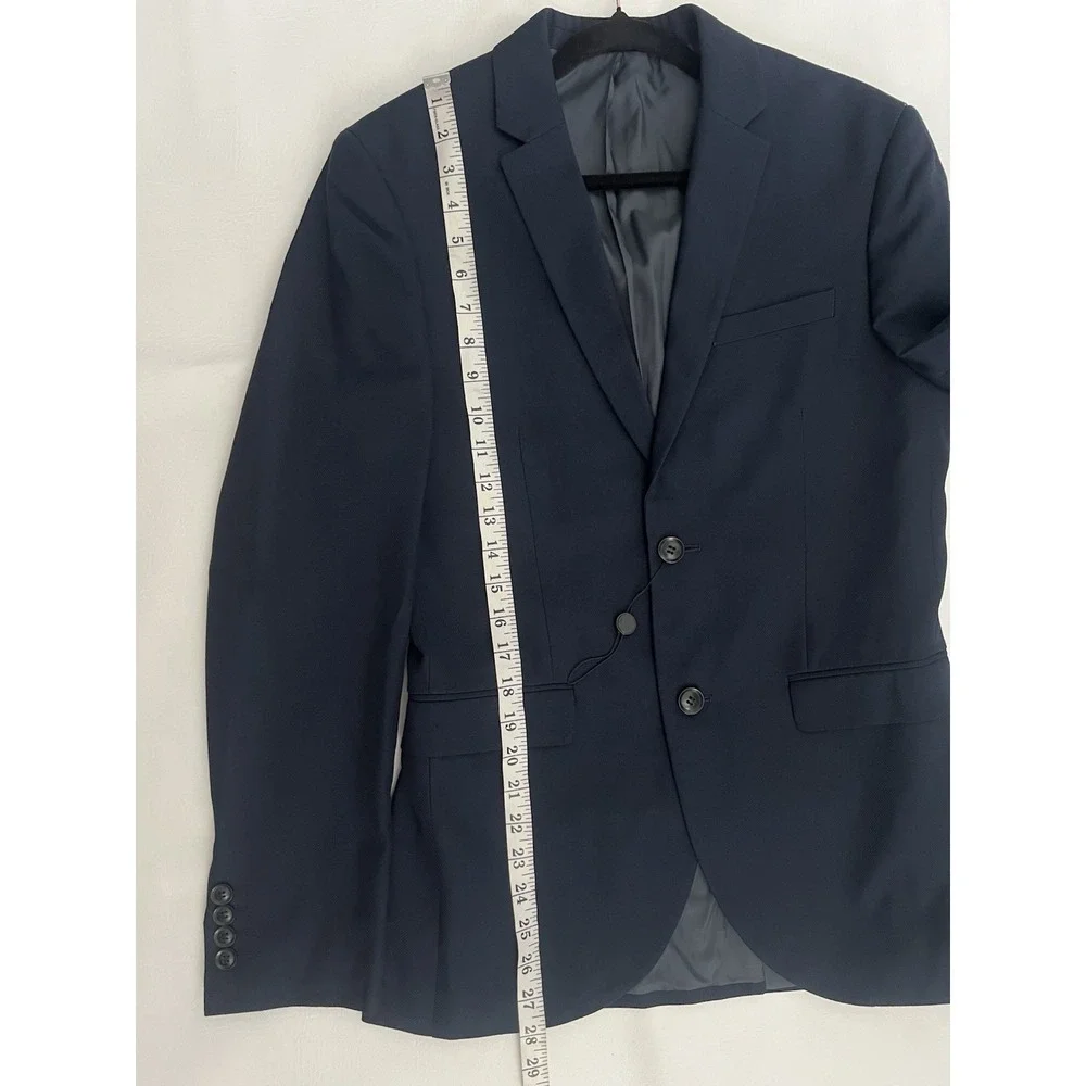 Topman Mens Skinny Fit Suit Jacket 36R Navy Blue Two Button Modern Blazer Career